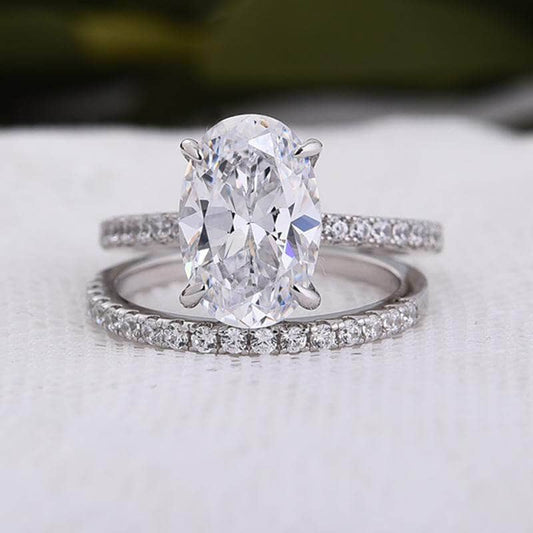 Classic White Sapphire Oval Cut Wedding Ring Set-Black Diamonds New York