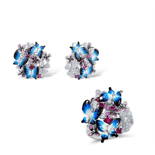 Colorful Enamel Blue Butterfly with EVN Stone Jewelry Set-Black Diamonds New York