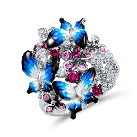 Colorful Enamel Blue Butterfly with EVN Stone Jewelry Set-Black Diamonds New York
