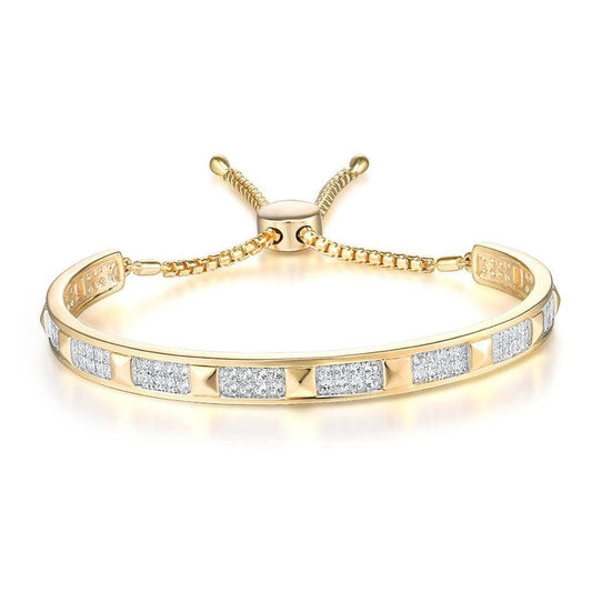 Created White Sapphire Yellow Gold Adjustable Bolo Bracelet-Black Diamonds New York