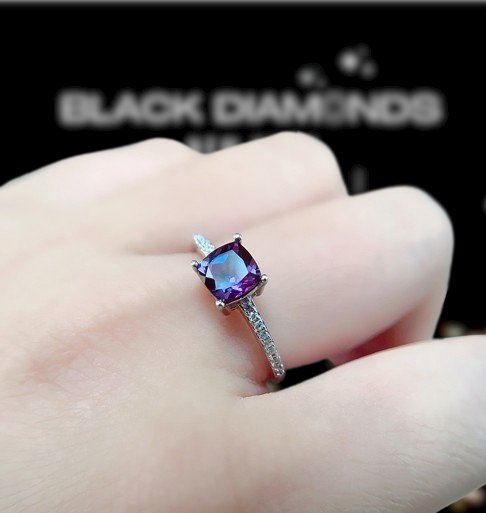 Cushion Cut Alexandrite Gemstone Engagement Ring-Black Diamonds New York