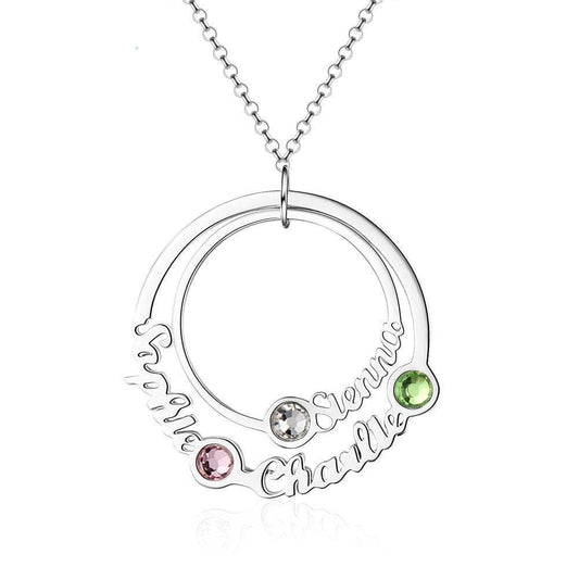 Custom Name Circle Necklace with 3 Birthstones-Black Diamonds New York