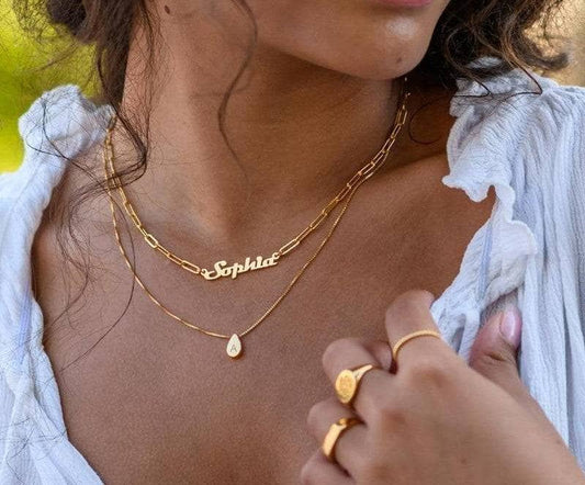 Custom Pin Chain Name Necklace-Black Diamonds New York