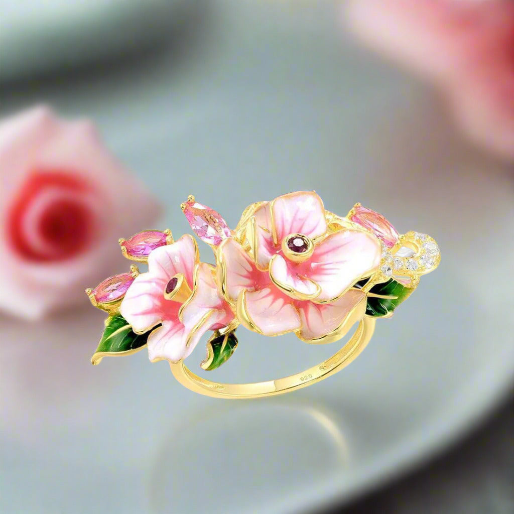 Enamel Flower Ring Huitan Aesthetic Women Flower Rings Silver