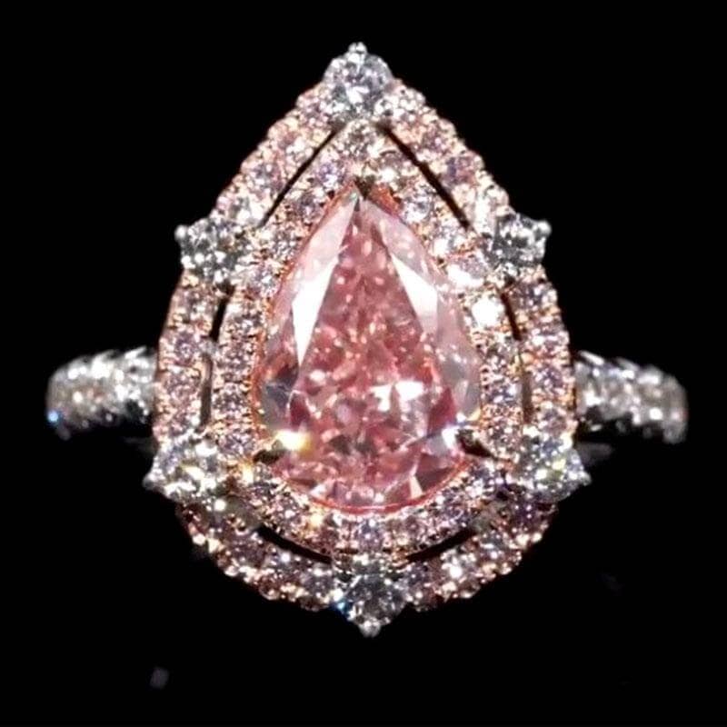 Double Halo 2.0Ct 2-Tone Romantic Pink Pear Cut Engagement Ring-Black Diamonds New York