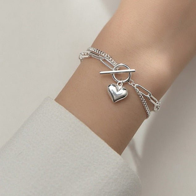 Double Layer Chain Heart Love Bracelet-Black Diamonds New York
