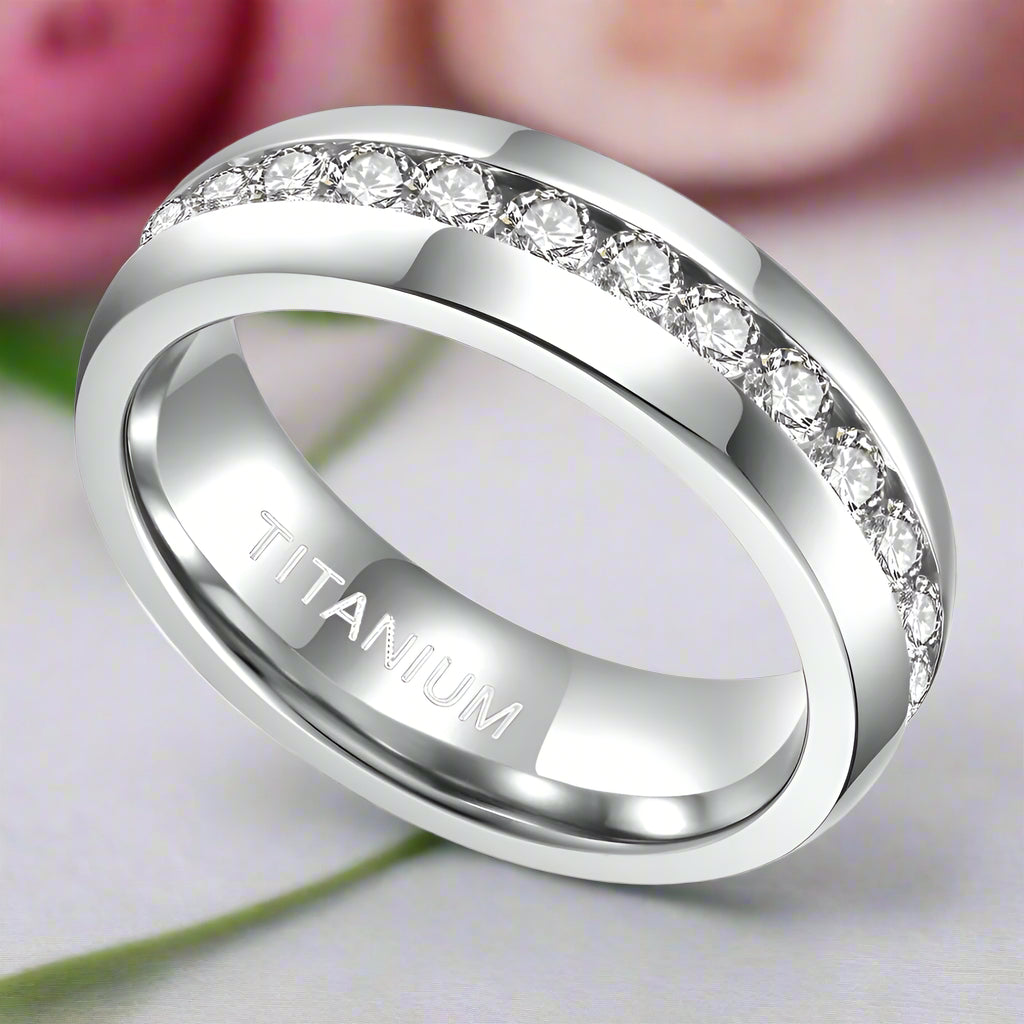 Infinity Diamond Titanium Elegant Wedding Band-Black Diamonds New York