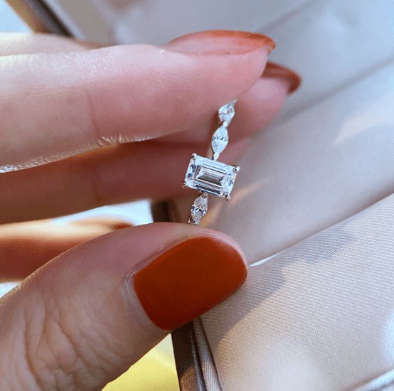 Emerald and Marquise Cut Diamond Engagement Ring-Black Diamonds New York