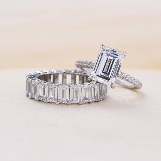 Emerald Cut Engagement Ring and Wedding Band-Black Diamonds New York