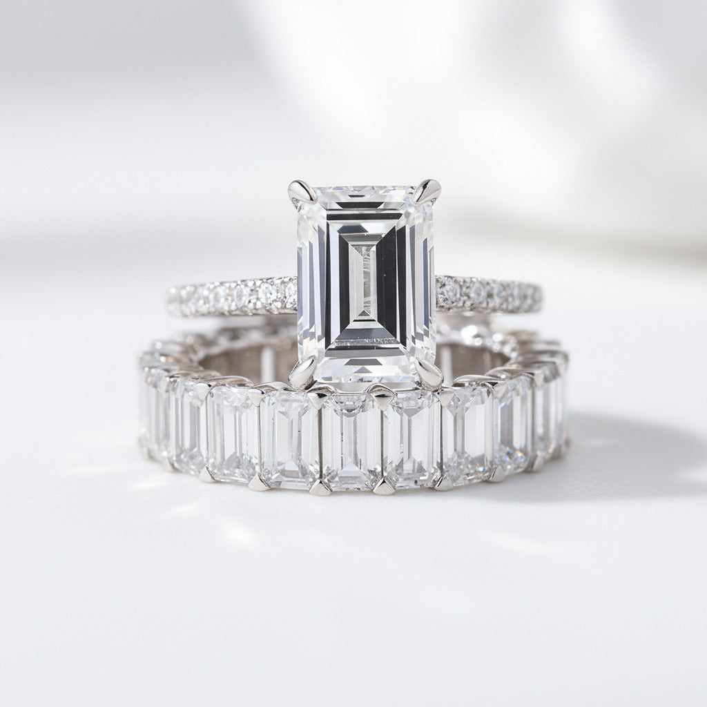 Emerald Cut Engagement Ring With Wedding Band Emerald Cut Engagement Ring With Wedding Band