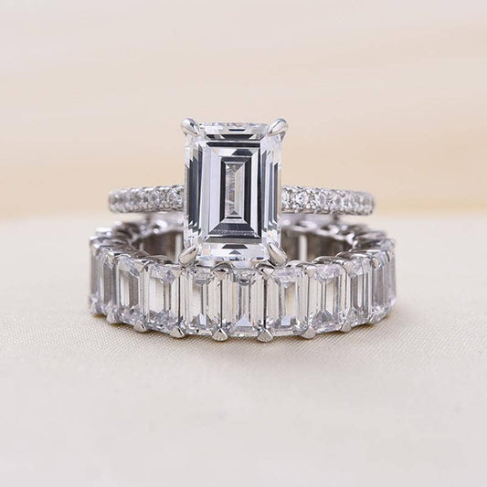 Emerald Cut Engagement Ring and Wedding Band-Black Diamonds New York