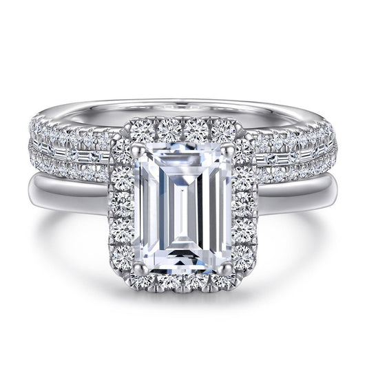 Emerald Cut Moissanite White Gold Engagement Ring Set-Black Diamonds New York