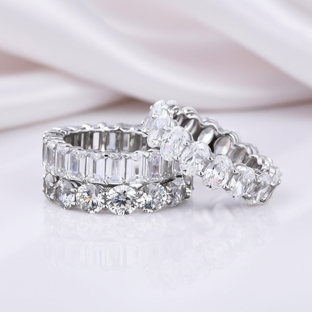 Eternity Emerald Round Oval Cut Wedding Band Set – Black