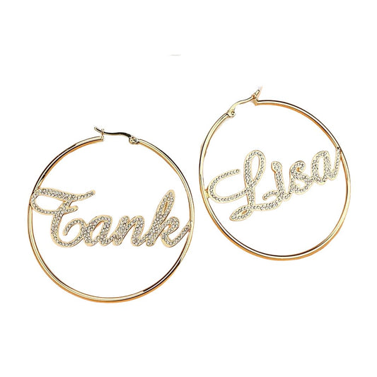 EVN Stones Nameplate Custom Hoop Earrings-Black Diamonds New York