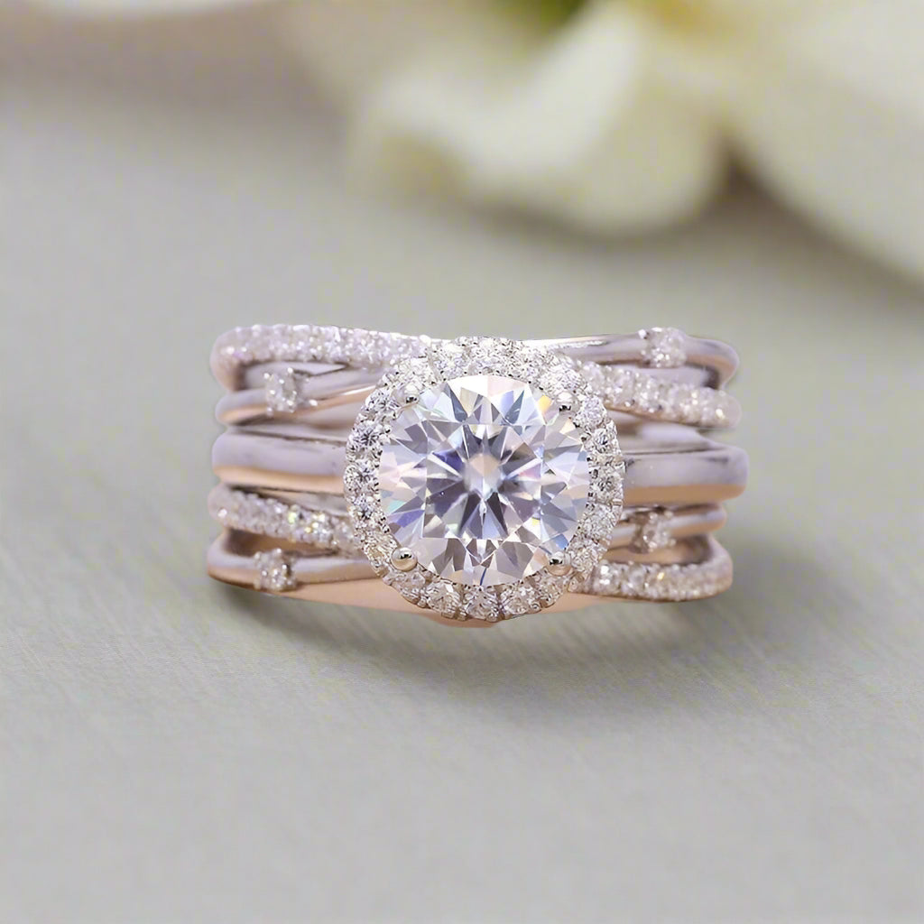 Round Cut Diamond 14k White Gold Insert Engagement Ring Set (Flash Sale)