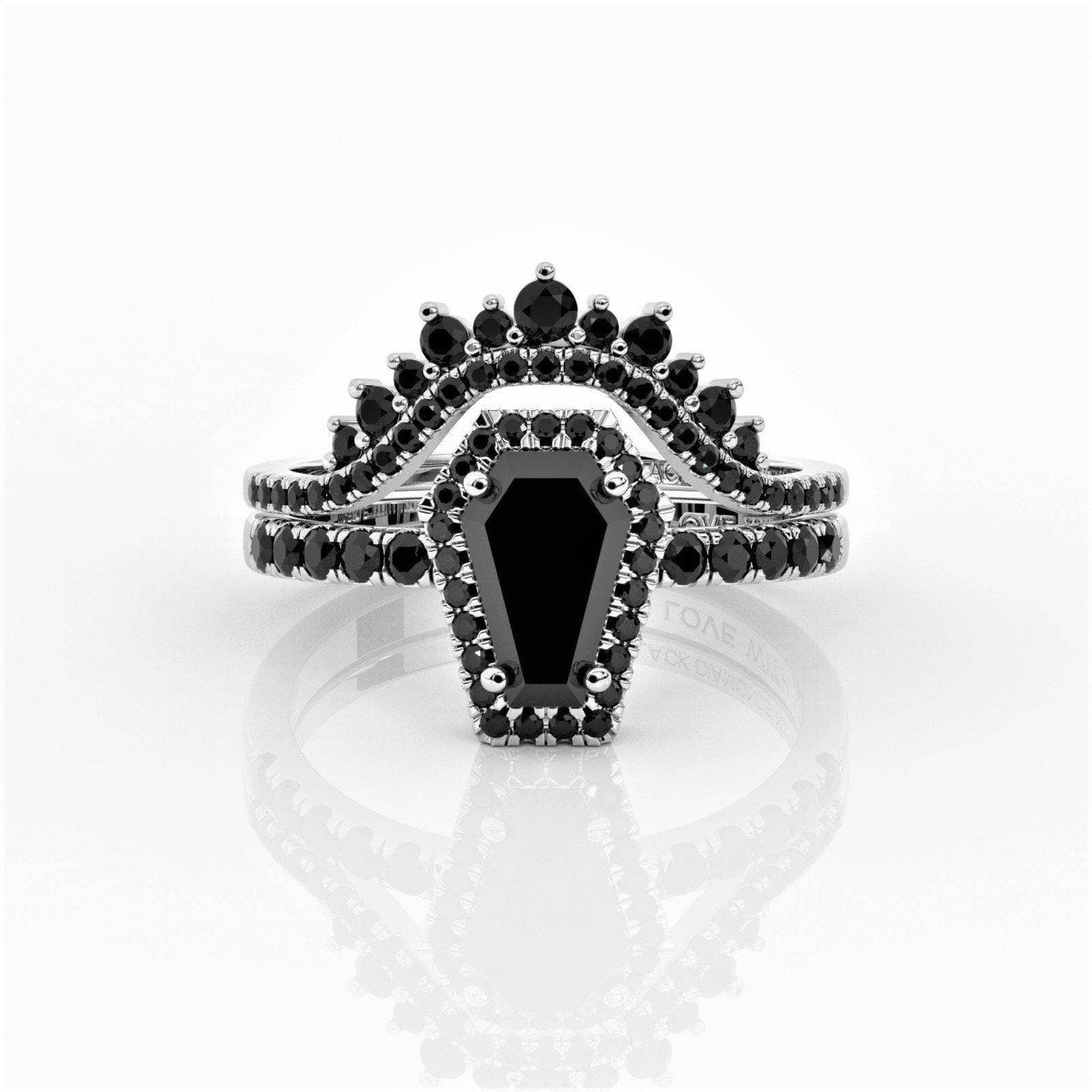 Flash Sale- Best Love Rings- Rare Coffin Cut Moissanite 14k Gold Gothic Ring Set-Black Diamonds New York