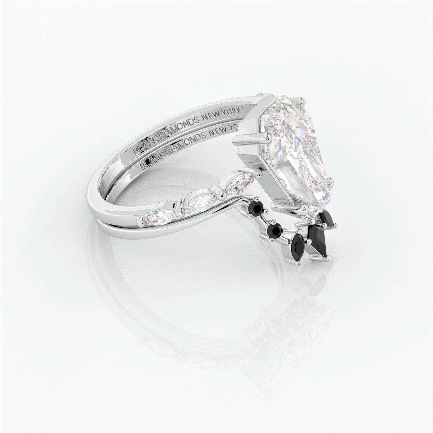 Flash Sale- Devoted To You- Limited Coffin Cut Moissanite Diamond Gothic Ring Set-Black Diamonds New York