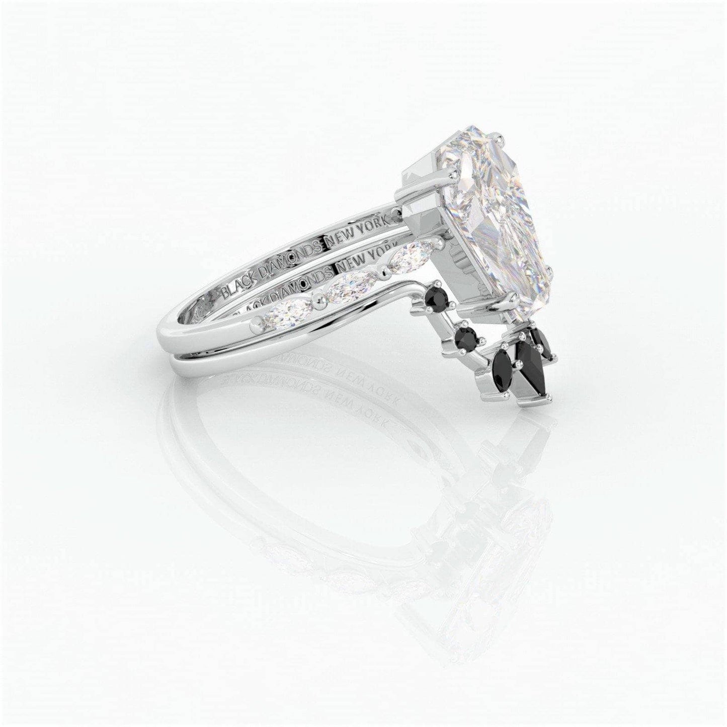 Flash Sale- Devoted To You- Limited Coffin Cut Moissanite Diamond Gothic Ring Set-Black Diamonds New York