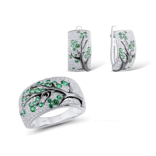 Green Cherry Tree Jewelry Set-Black Diamonds New York