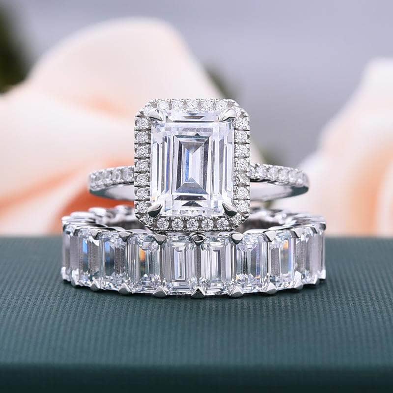 Emerald cut diamond engagement ring with wedding band Clearance
