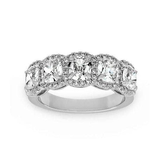 Halo Six Cushion Cut Diamond Wedding Band Ring-Black Diamonds New York
