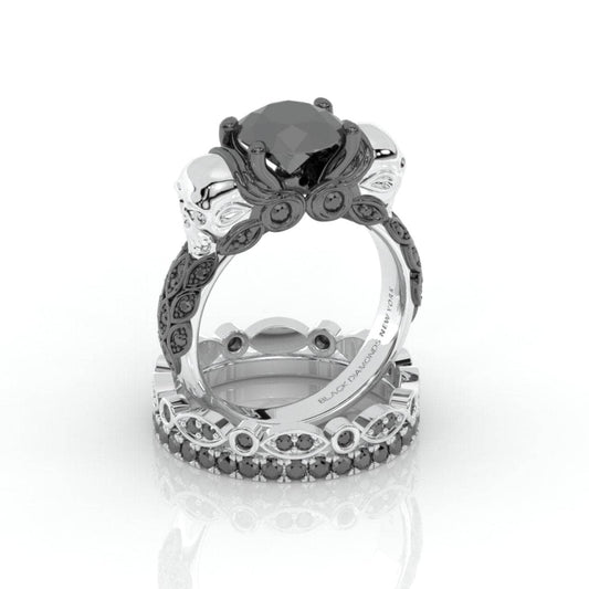 I love You Three Times More- 3PC 1 Carat Moissanite Skull Ring Set-Black Diamonds New York