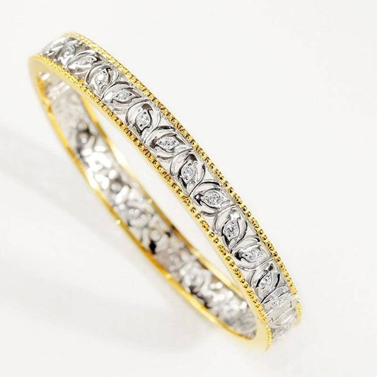 Leaf-modeled Yellow Gold Ramage Bangle Bracelet-Black Diamonds New York