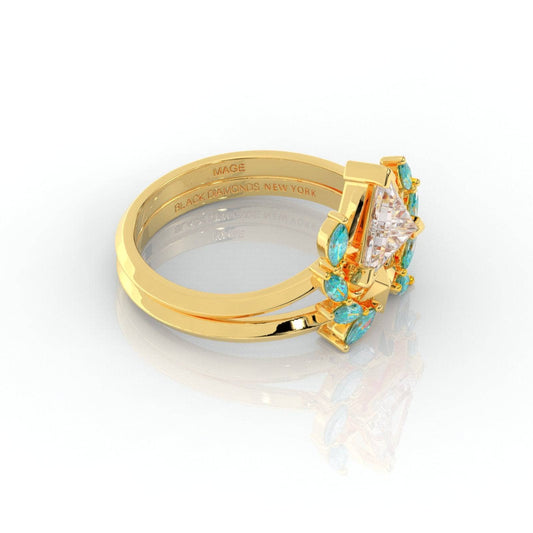 Light Mage Ring Set- 14k Rose Gold Video Game Inspired Rings-Black Diamonds New York