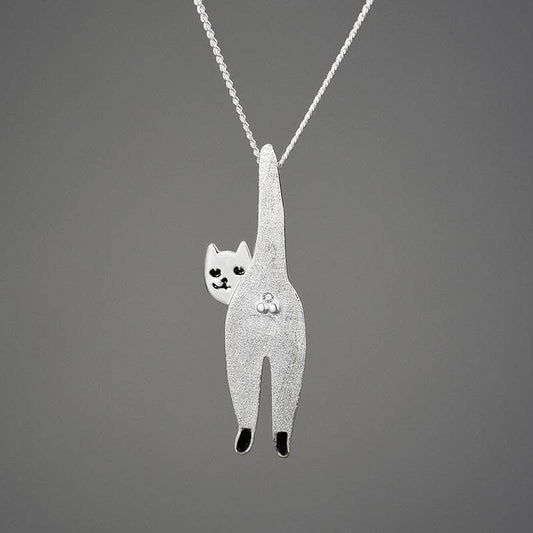 Long Naughty Fashion Cute Cat Necklace-Black Diamonds New York