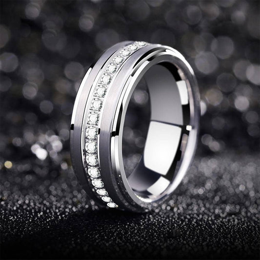 Men's Tungsten Carbide 8mm Wedding Band-Black Diamonds New York