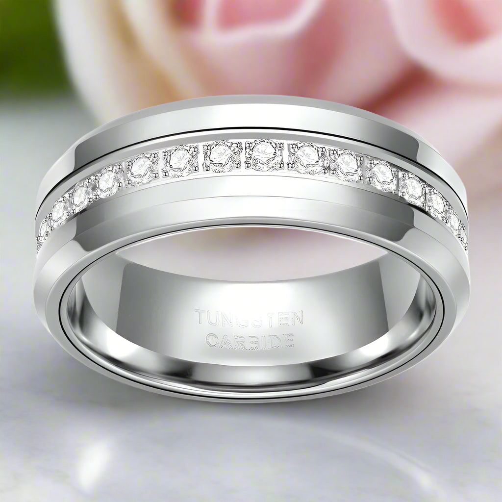 Men's Tungsten Wedding Band with Eternity Diamond Inlay-Black Diamonds New York