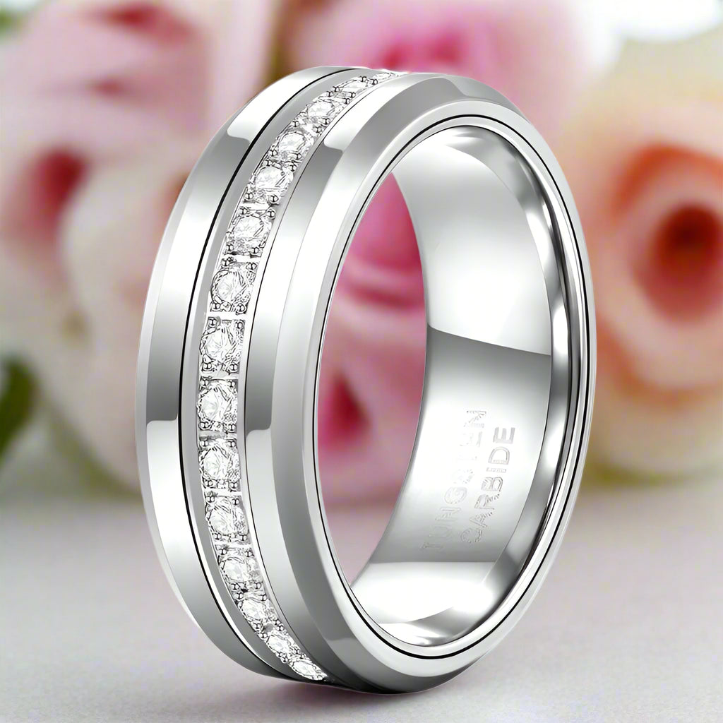 Men's Tungsten Wedding Band with Eternity Diamond Inlay-Black Diamonds New York