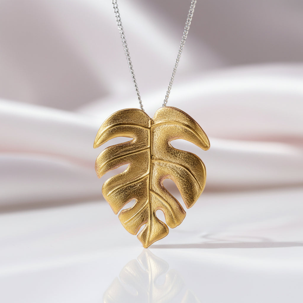 Monstera Leaf Design Necklace 925 Silver+Yellow Gold Overlay