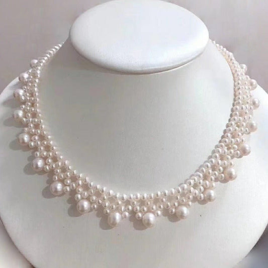 Multi-Row White Freshwater Pearl Necklace-Black Diamonds New York