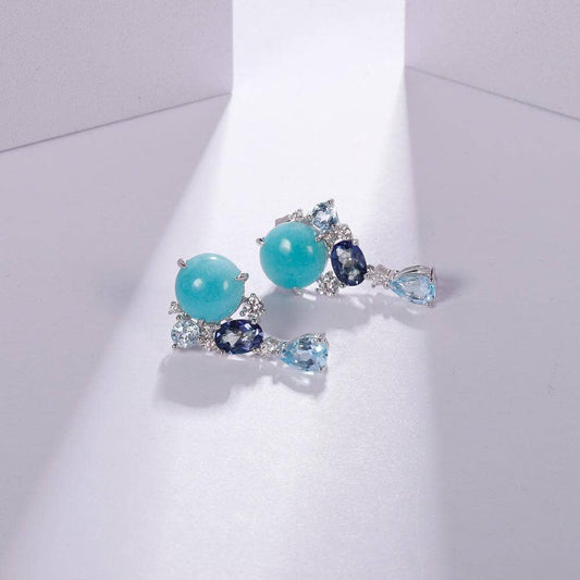 Natural Amazonite Blue Topaz Gemstone Drop Earring-Black Diamonds New York