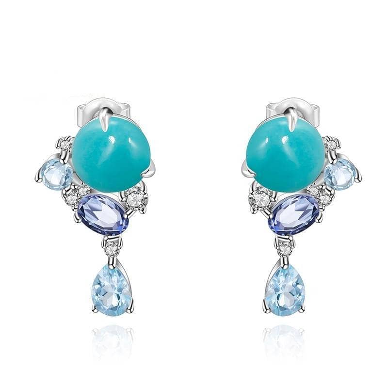 Natural Amazonite Blue Topaz Gemstone Drop Earring-Black Diamonds New York