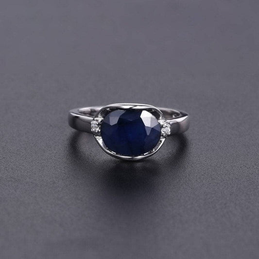 Natural Blue Sapphire Gemstone Jewelry Set-Black Diamonds New York