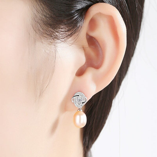 Natural Freshwater Pearl Vintage Flower Stud Earrings-Black Diamonds New York