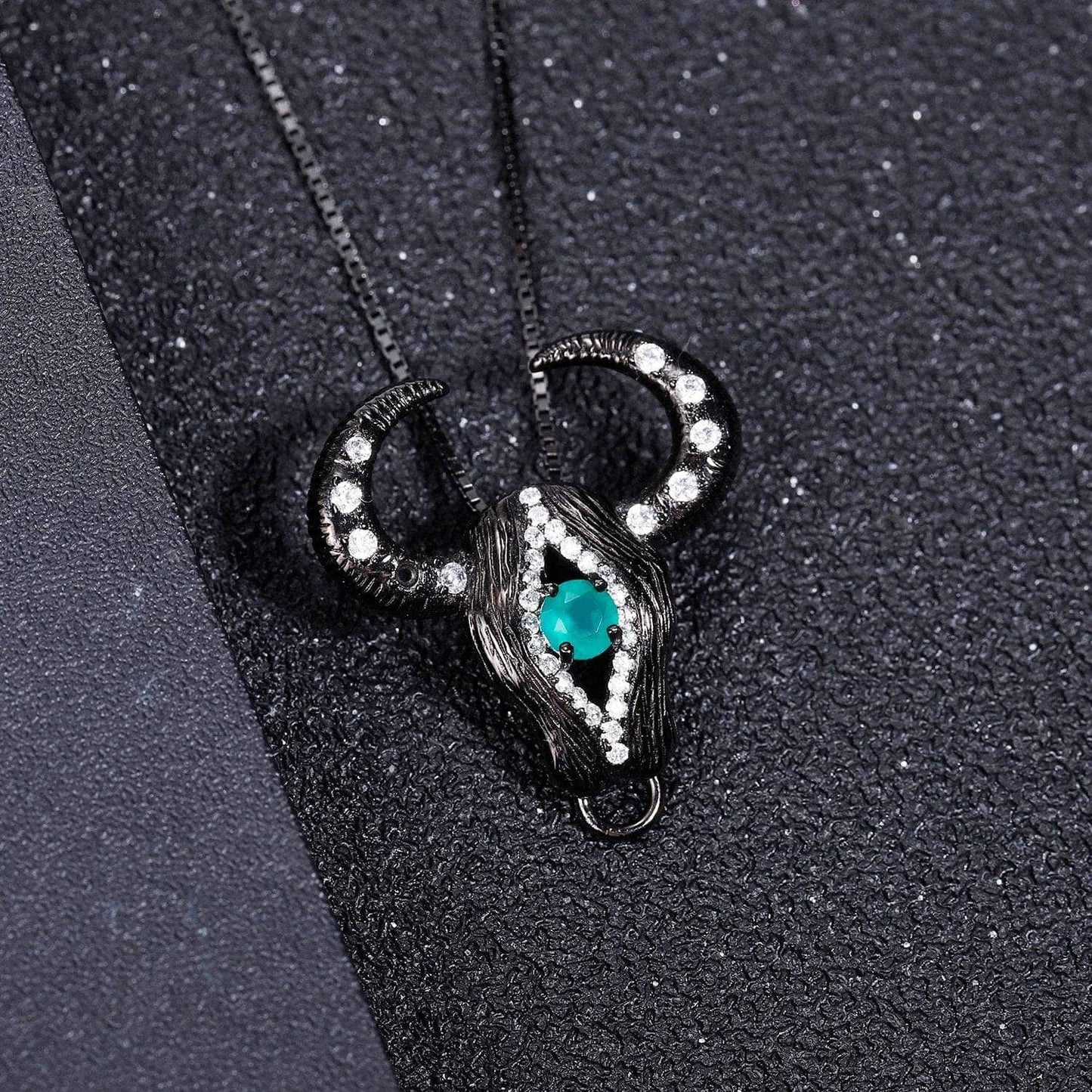 Natural Green Agate Bull Head Necklace-Black Diamonds New York