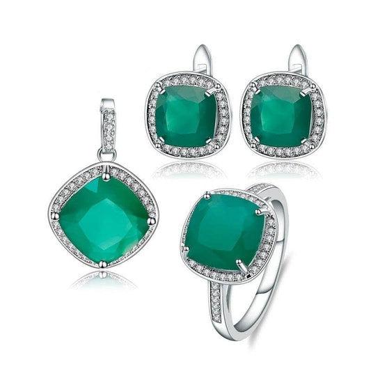 Natural Green Agate Gemstone Jewelry Set-Black Diamonds New York
