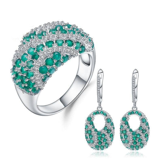 Natural Green Agate Ring & Earrings Set-Black Diamonds New York