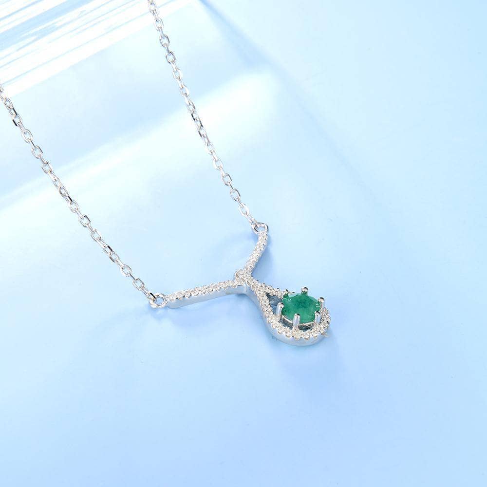Natural Green Emerald Classic Pendant Necklace-Black Diamonds New York