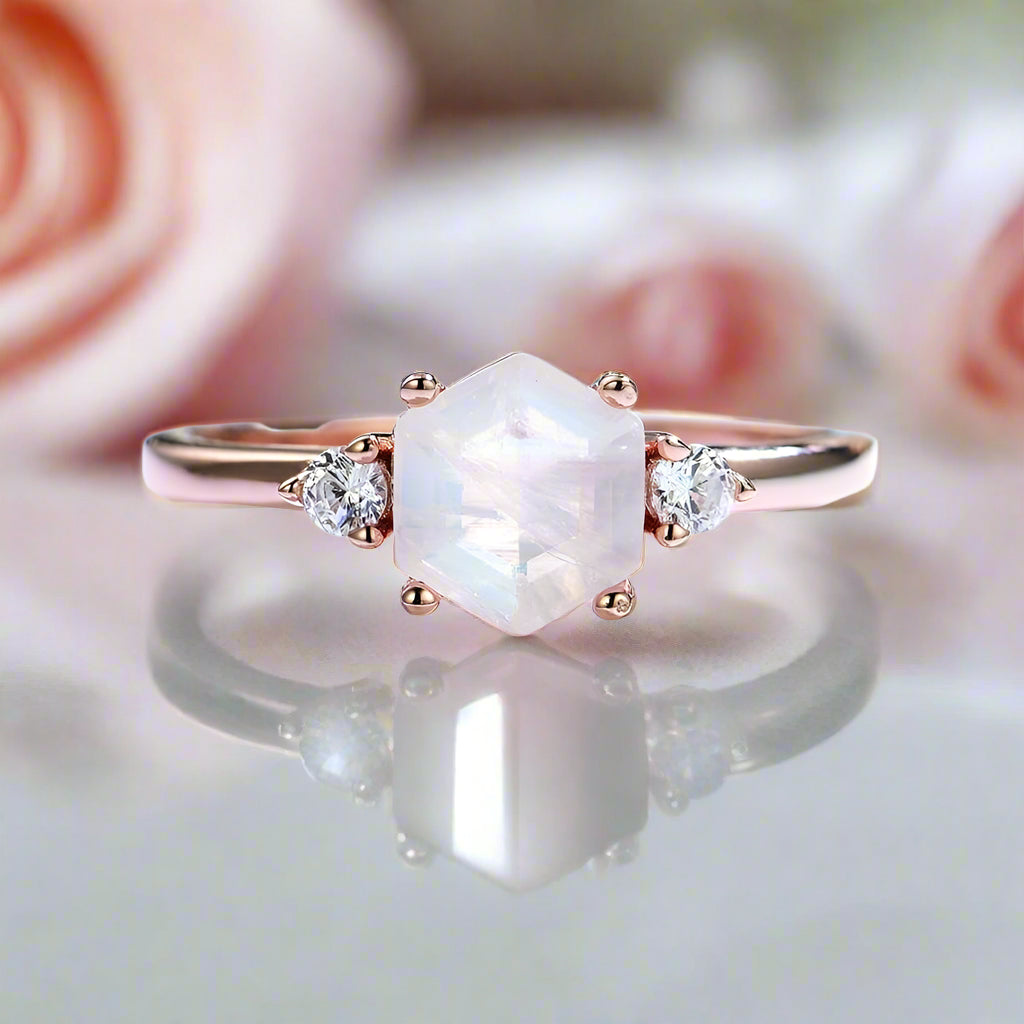 Natural Hexagon Moonstone Engagement Ring – Black Diamonds New York