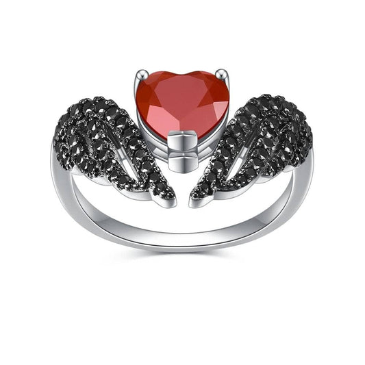 Natural Red Garnet Black Swan Feather Wing Ring-Black Diamonds New York