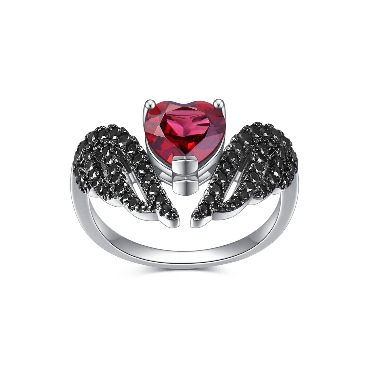 Natural Red Garnet Black Swan Feather Wing Ring-Black Diamonds New York