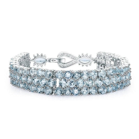 Natural Sky Blue Topaz Gemstone Bracelet-Black Diamonds New York