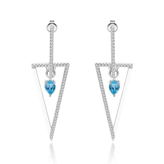 Natural Swiss Blue Topaz Gemstone Drop Earrings-Black Diamonds New York
