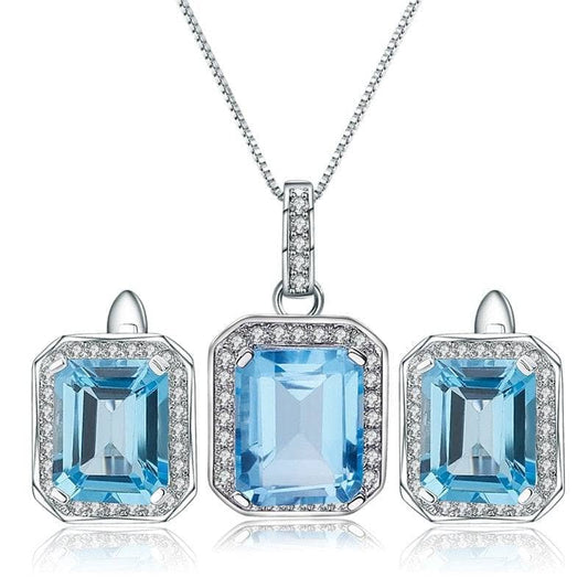 Natural Swiss Blue Topaz Jewelry Set-Black Diamonds New York