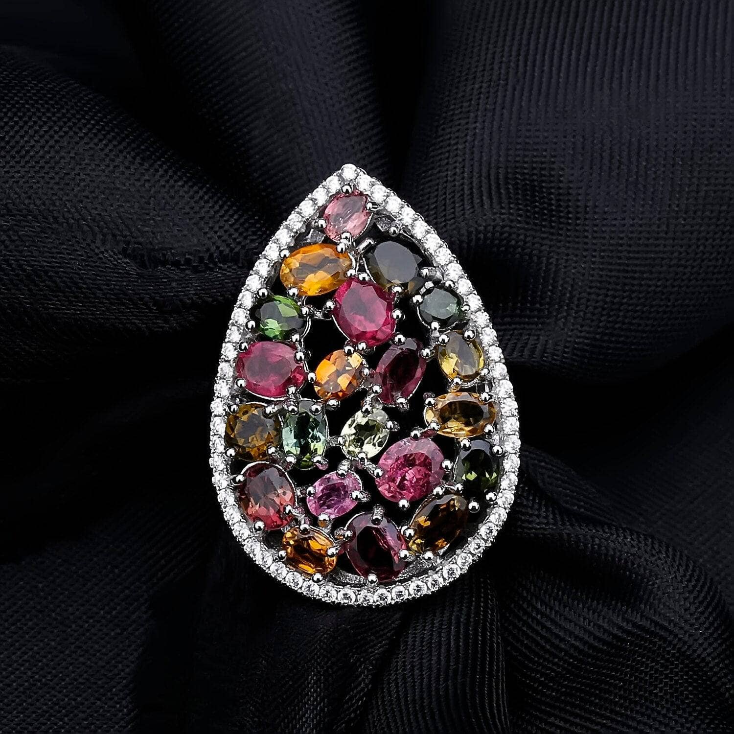 Natural Tourmaline Gemstone Ring Earrings Pendant Set-Black Diamonds New York