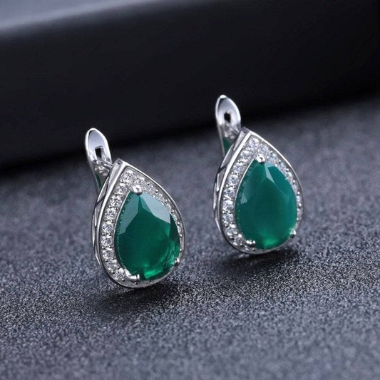 Natural Water Drop Green Agate Jewelry Set-Black Diamonds New York